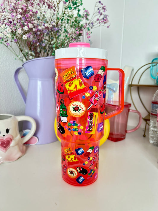 MEX SNACKS  CLEAR PLASTIC PINK 40oz